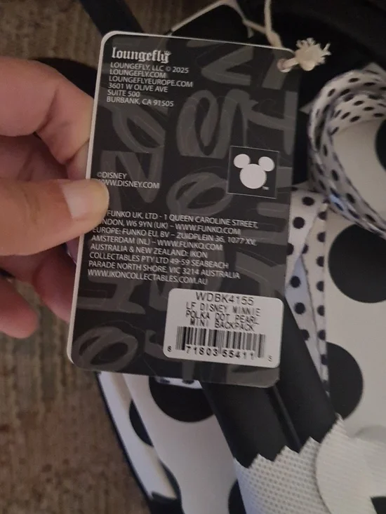 Loungefly Minnie Polka Dot Pearl Mini Backpack - Picture 6 of 6